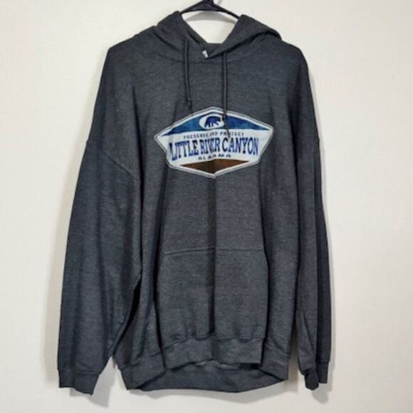 USED Men's Gildan Long Sleeve Hoodie Little River Canyon Color Dark Grey Size XL - Picture 1 of 2